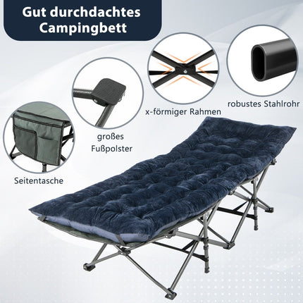 190 x 70 cm Baumwoll-Feldbettauflage 7 cm dicke Matratze mit 4 Befestigungsgurten blau