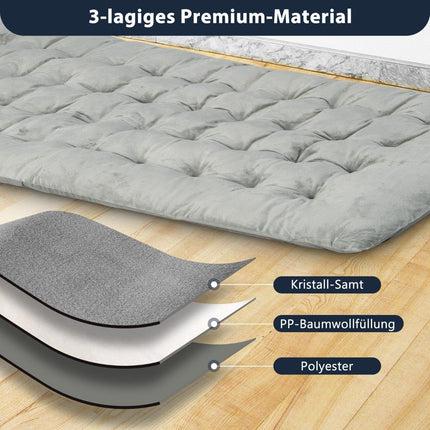 190 x 70 cm Baumwoll-Feldbettauflage 7 cm dicke Matratze mit 4 Befestigungsgurten grau