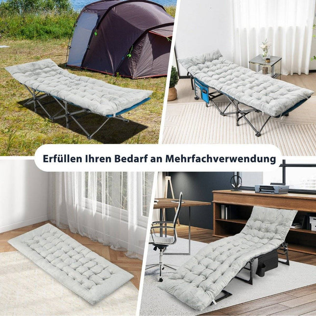 190 x 70 cm Baumwoll-Feldbettauflage 7 cm dicke Matratze mit 4 Befestigungsgurten grau