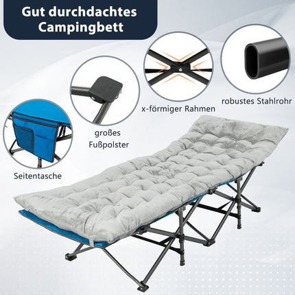 190 x 70 cm Baumwoll-Feldbettauflage 7 cm dicke Matratze mit 4 Befestigungsgurten grau