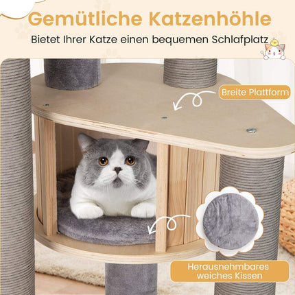 197 cm hoher Katzenkratzbaum mit Hängematte, Grau