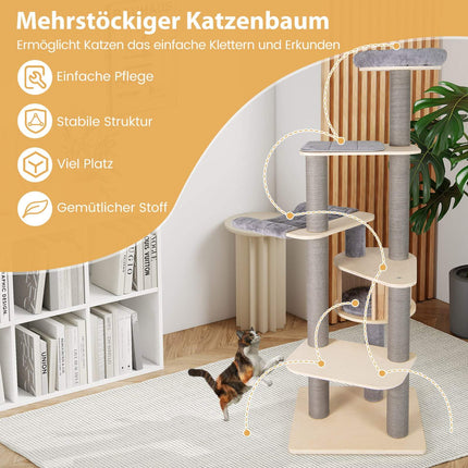 197 cm hoher Katzenkratzbaum mit Hängematte, Grau