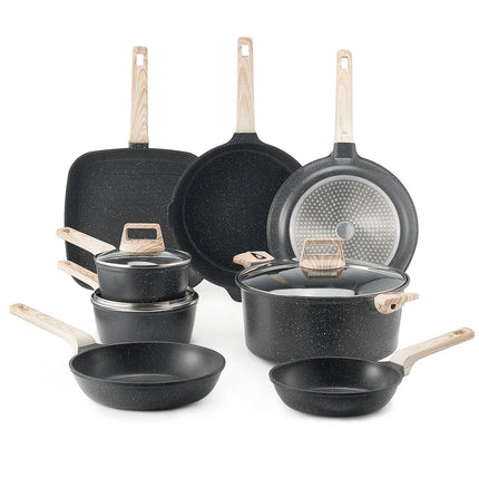 19-Piece Cookware Set, Granite Nonstick, Induction, Black