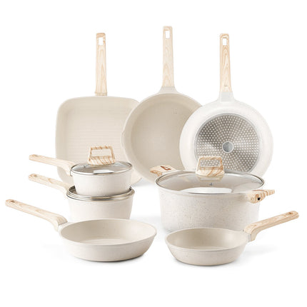 19-Piece Nonstick Granite Cookware Set, Induction, White