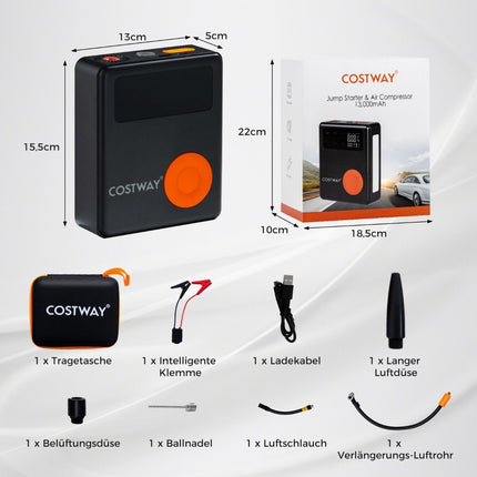 2000A 12V Autobatterie-Starthilfe mit 150PSI digitalem Reifenfüller &amp; Luftkompressor &amp; LED-Bildschirm 13000mAh Power Bank