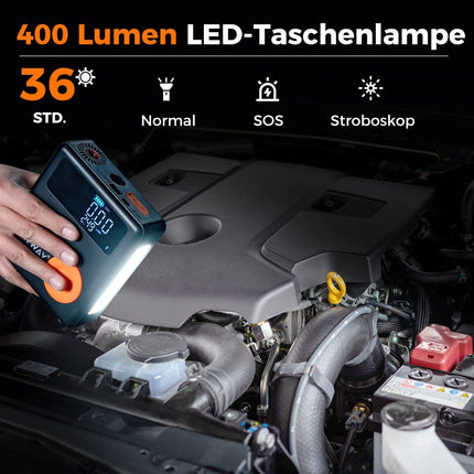 2000A 12V Autobatterie-Starthilfe mit 150PSI digitalem Reifenfüller &amp; Luftkompressor &amp; LED-Bildschirm 13000mAh Power Bank