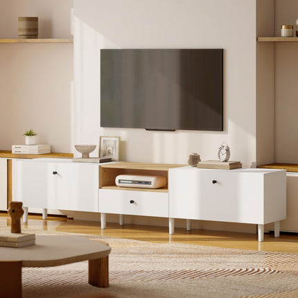 TV stolek 200 cm pro televize do 90 palců, 2 dvířka, zásuvka, bílý