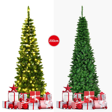 Sapin de Noël artificiel étroit de 200 cm avec LED blanc chaud, vert