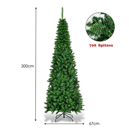 Sapin de Noël artificiel étroit de 200 cm avec LED blanc chaud, vert