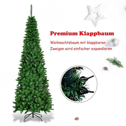 Sapin de Noël artificiel étroit de 200 cm avec LED blanc chaud, vert