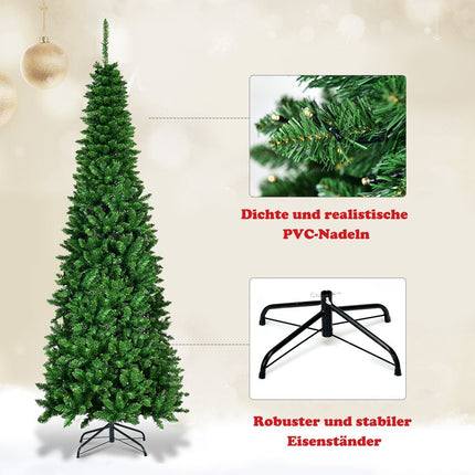 Sapin de Noël artificiel étroit de 200 cm avec LED blanc chaud, vert