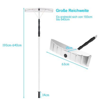 201-630 cm Aluminium Schneeschieber mit Gummilippe Schneeräumer für Dach