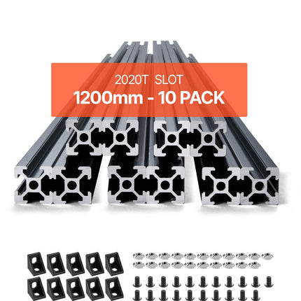 2020 T-Slot Aluminum Extrusion, 10 Pack 1200mm Black