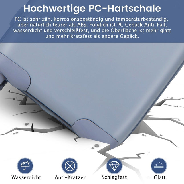 20" Handgepäck-Reisekoffer mit Spinner-Rollen und TSA-Schloss, PC-Hartschale mit Aufkleber, 38 x 22 x 57 cm, Blau