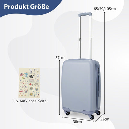 20 inch handbagagekoffer met spinnerwielen en TSA-slot PC-harde koffer met sticker 38 x 22 x 57 cm Blauw