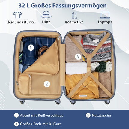 20 inch handbagagekoffer met spinnerwielen en TSA-slot PC-harde koffer met sticker 38 x 22 x 57 cm Blauw
