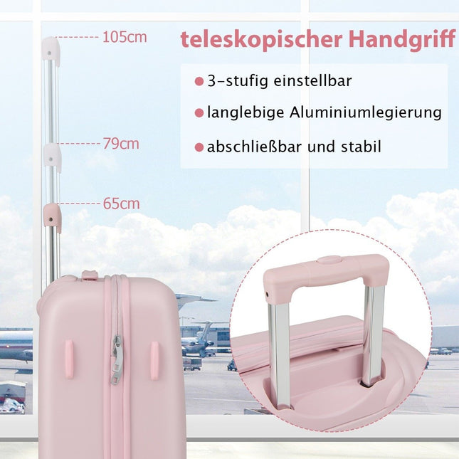20-Zoll-Handgepäck-Reisekoffer mit Spinner-Rollen und TSA-Schloss, PC-Hartschale mit Aufkleber, 38 x 22 x 57 cm, Rosa