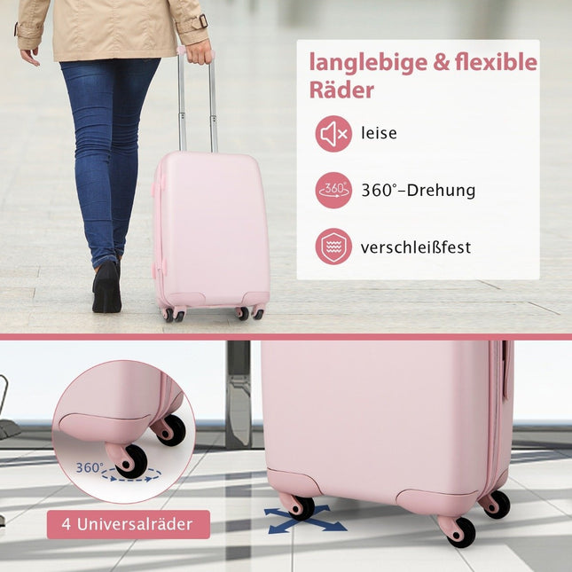 20-Zoll-Handgepäck-Reisekoffer mit Spinner-Rollen und TSA-Schloss, PC-Hartschale mit Aufkleber, 38 x 22 x 57 cm, Rosa