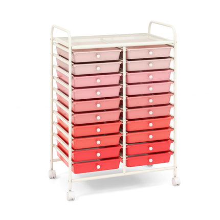 20-Drawer Rolling Cart with Metal Frame – Pink