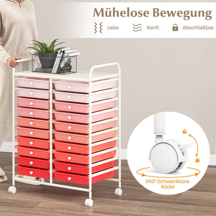 20-Drawer Rolling Cart with Metal Frame – Pink