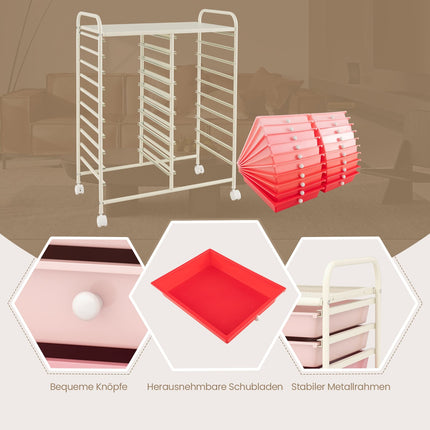 20-Drawer Rolling Cart with Metal Frame – Pink