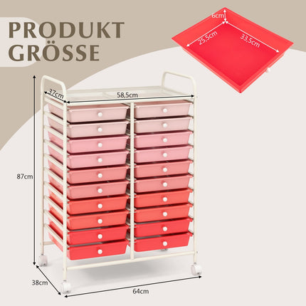 20-Drawer Rolling Cart with Metal Frame – Pink