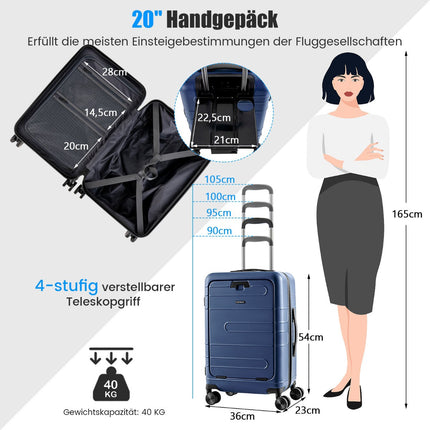 20-Zoll-Handgepäckkoffer, Hartschale, Fronttasche, TSA, USB