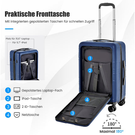 20-Zoll-Handgepäckkoffer, Hartschale, Fronttasche, TSA, USB