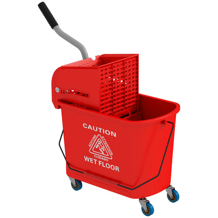 20L Mop Bucket with Wringer, Wheels, Red Plastic