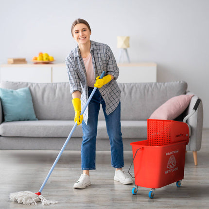 20L Mop Bucket with Wringer, Wheels, Red Plastic