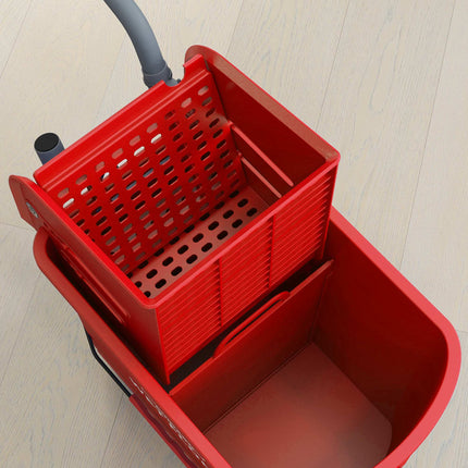 20L Mop Bucket with Wringer, Wheels, Red Plastic