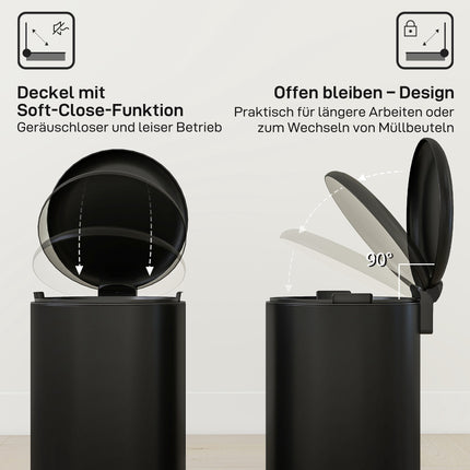 Pedálový odpadkový koš 20L, soft-close víko, černý kov