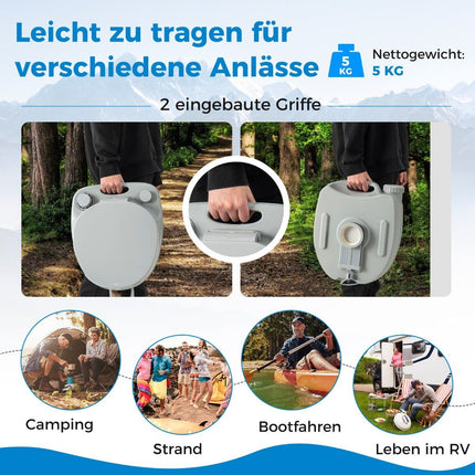 Toilettes portables 20 L avec réservoir à déchets amovible, siège anti-fuite et pompe de chasse d'eau, gris