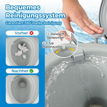 Toilettes portables 20 L avec réservoir à déchets amovible, siège anti-fuite et pompe de chasse d'eau, gris