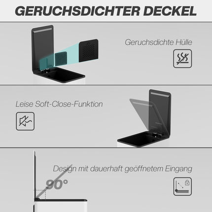 20-Liter-Mülleimer, Soft-Close-Deckel, Edelstahl, Weiß