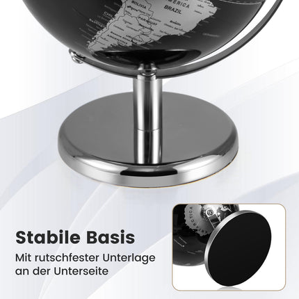 20 cm Black Globe with Metal Stand – Educational & Decorative