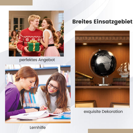 20 cm Black Globe with Metal Stand – Educational & Decorative