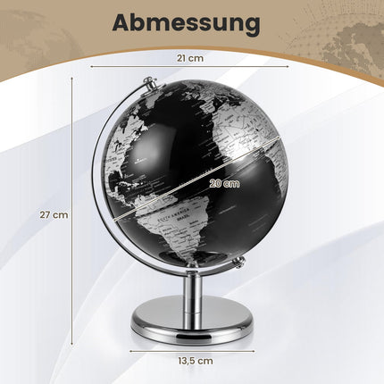 20 cm Black Globe with Metal Stand – Educational & Decorative