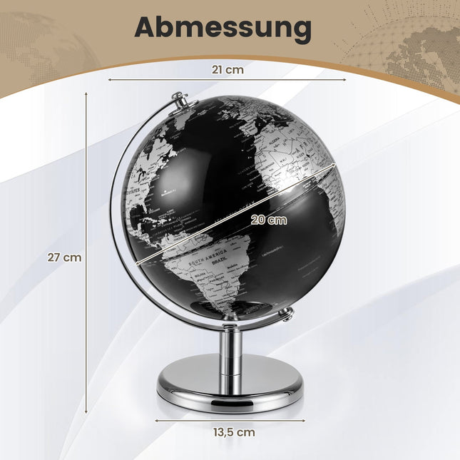 20 cm schwarzer Globus mit Metallständer – lehrreich und dekorativ