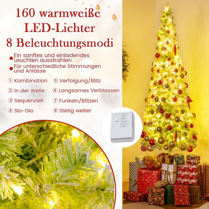 210 cm großer künstlicher Weihnachtsbaum mit Lichtern und Schnee