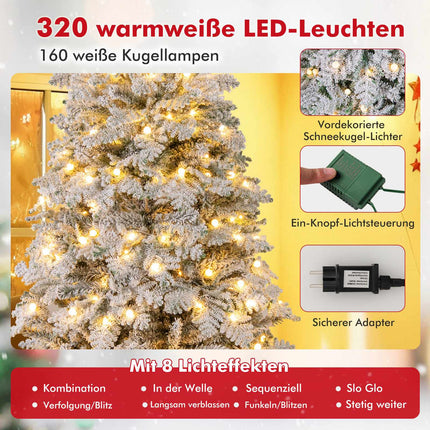 210 cm Artificial Christmas Tree with Snowy LED Lights