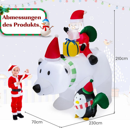 Nafukovací lední medvěd 210cm se Santou, tučňákem a LED