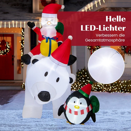 Nafukovací lední medvěd 210cm se Santou, tučňákem a LED