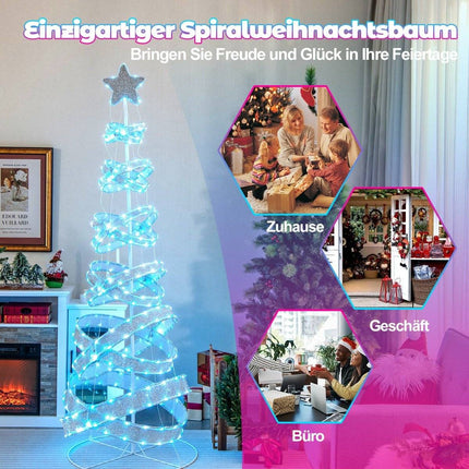 210 cm LED Spiral-Weihnachtsbaum aus Polyester-Metall mit 341 LEDs &amp; 34 Leuchtmodi &amp; Stern