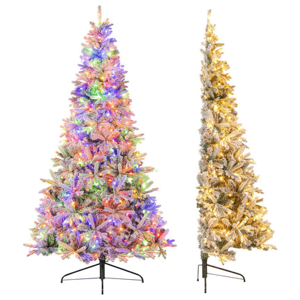 210 cm Pre-Lit Half Artificial Christmas Tree, Snow-Flocked