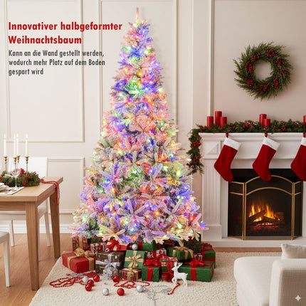 210 cm Pre-Lit Half Artificial Christmas Tree, Snow-Flocked