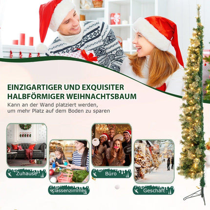 210cm Pre-Lit Half Tree Christmas Tree Half Artificial Tree