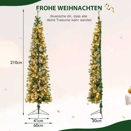 210cm Pre-Lit Half Tree Christmas Tree Half Artificial Tree