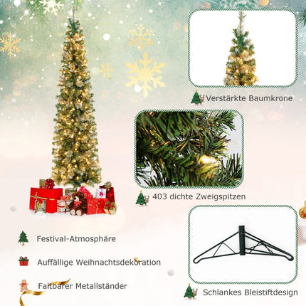 210cm Pre-Lit Half Tree Christmas Tree Half Artificial Tree