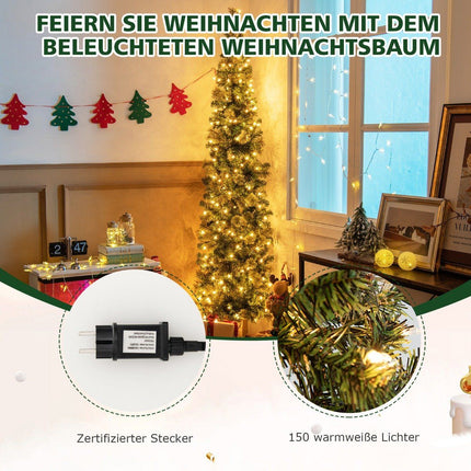 210cm Pre-Lit Half Tree Christmas Tree Half Artificial Tree